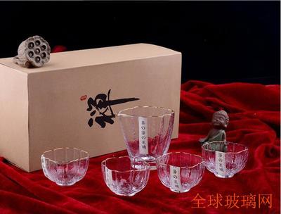 美璃日式描金水晶樱花玻璃茶具套装